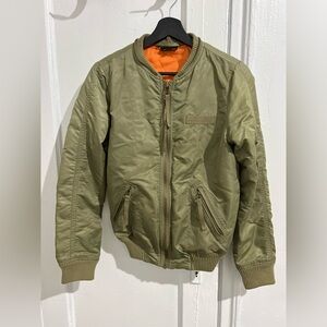 Topshop Khaki Bomber Jacket with Orange Lining